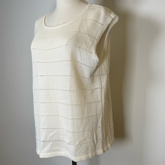 Grade & Gather White Vest Relaxed Fit Open Knit Striped Detail Women’s Medium - Picture 2 of 8